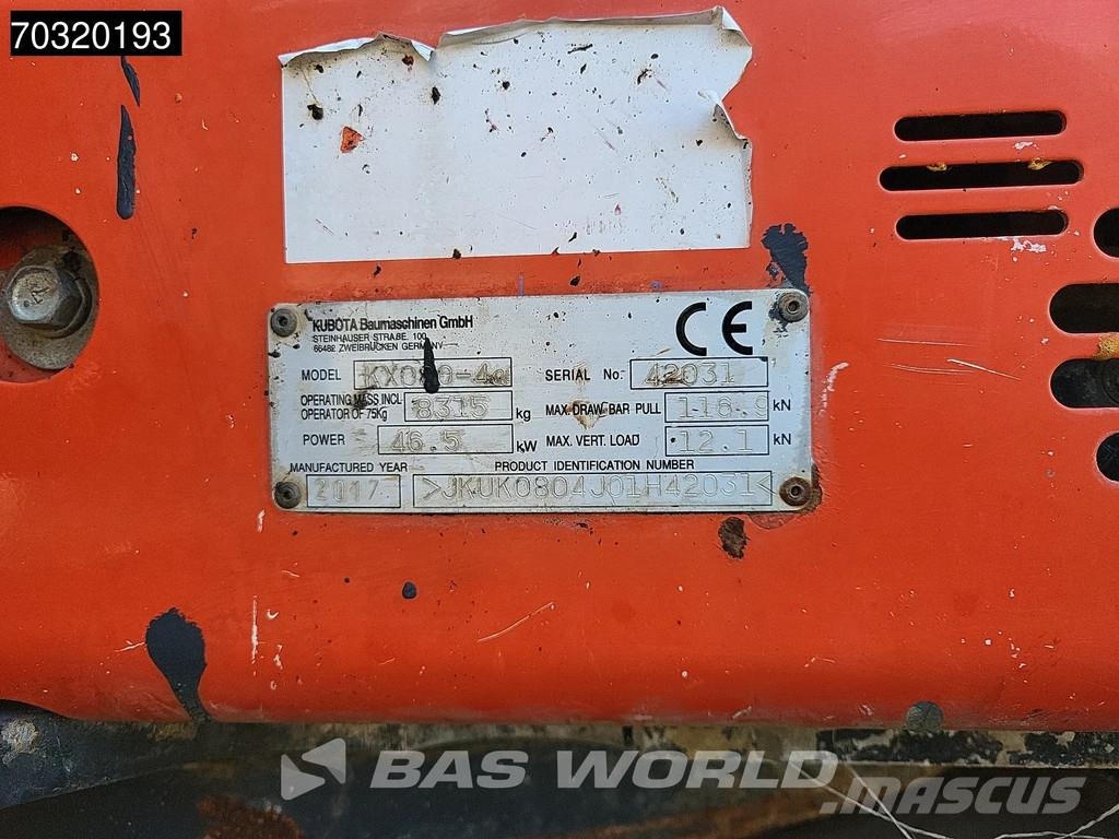 Kubota KX080-4 A/C حفارات صغيرة أقل من 7 طن (حفارات صغيرة)