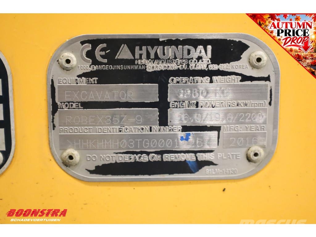 Hyundai Robex 35-Z-9 BY 2016 3.572 Uur Minigrävare < 7t