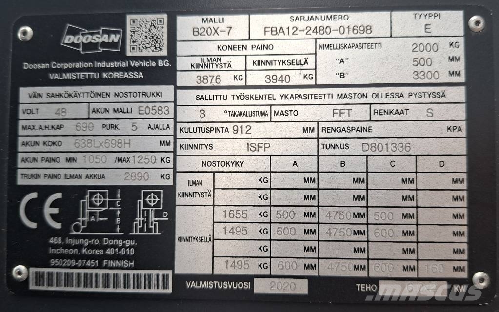 Doosan B20X-7 Sähkötrukki شاحنات ذات رافعات شوكية تعمل بالكهرباء