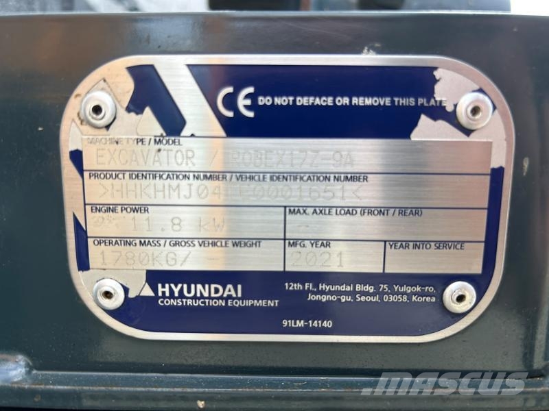Hyundai R17Z-9A 小型挖土機/掘鑿機<7t(小型挖掘機)