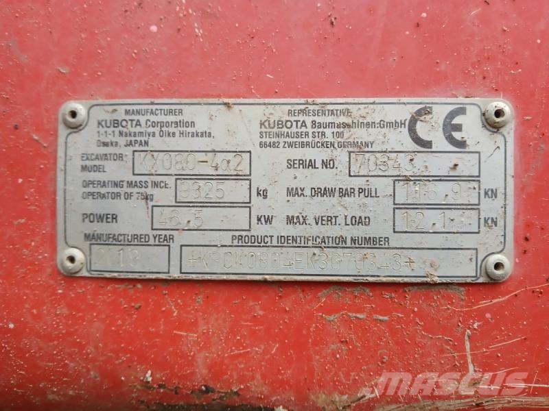 Kubota KX080-4 Rupsgraafmachines