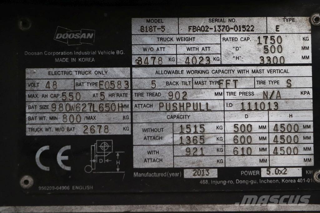 Doosan B18T-5 Elektrische heftrucks