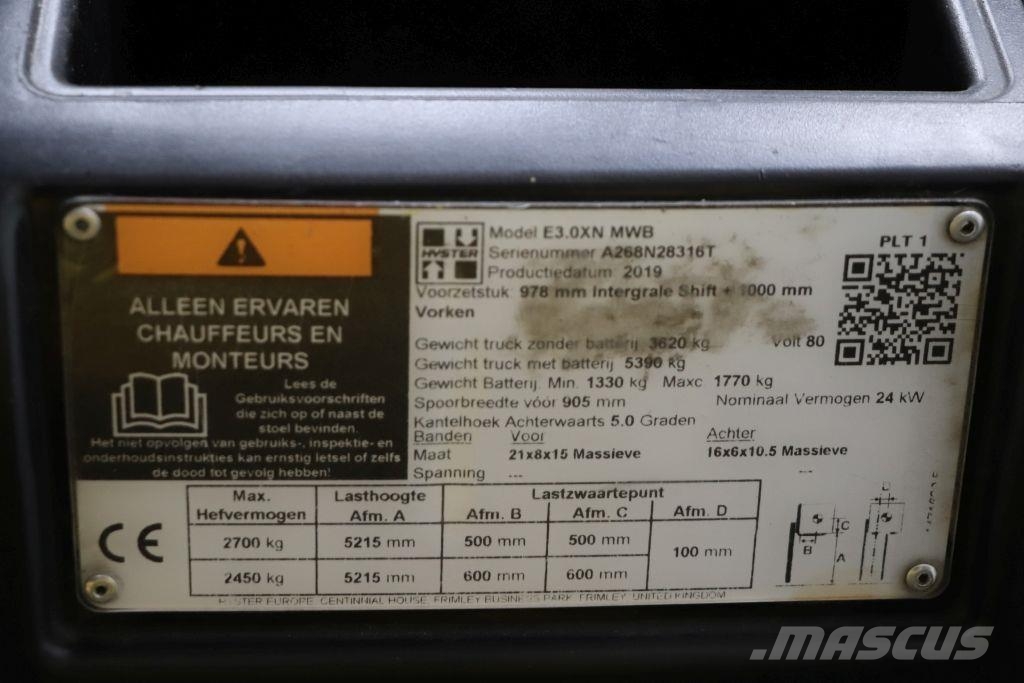 Hyster E3.0XN شاحنات ذات رافعات شوكية تعمل بالكهرباء