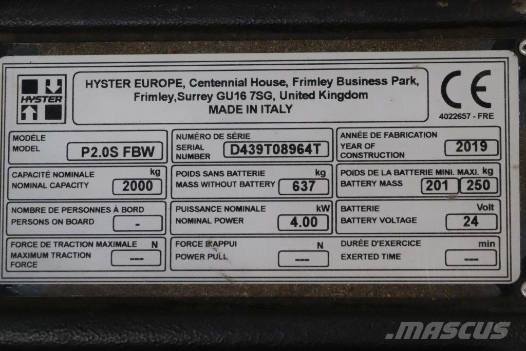 Hyster P2.0S Mažų aukščių keltuvai