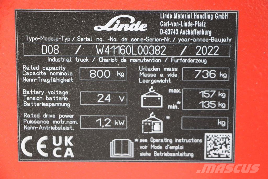 Linde D08 Pedestrian stackers