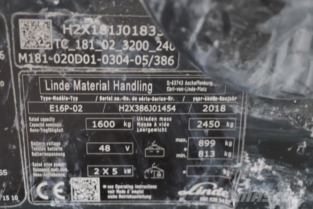 Linde E16P-02 Elektriskie autoiekrāvēji