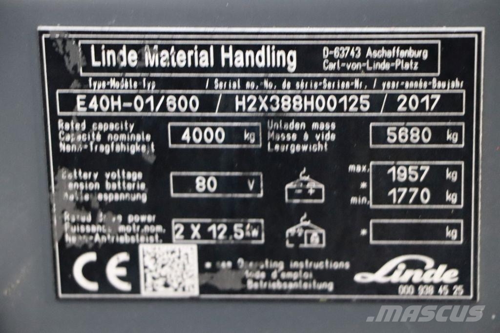 Linde E40H-01/600 バッテリーフォークリフト