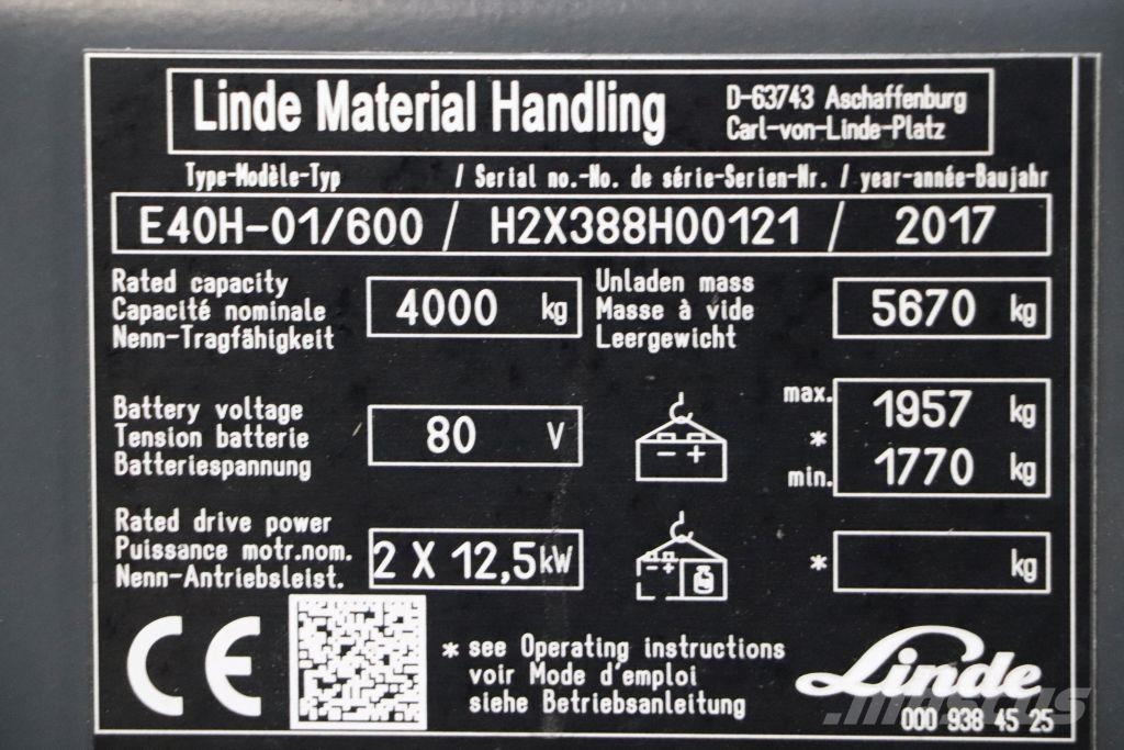 Linde E40H-01/600 バッテリーフォークリフト