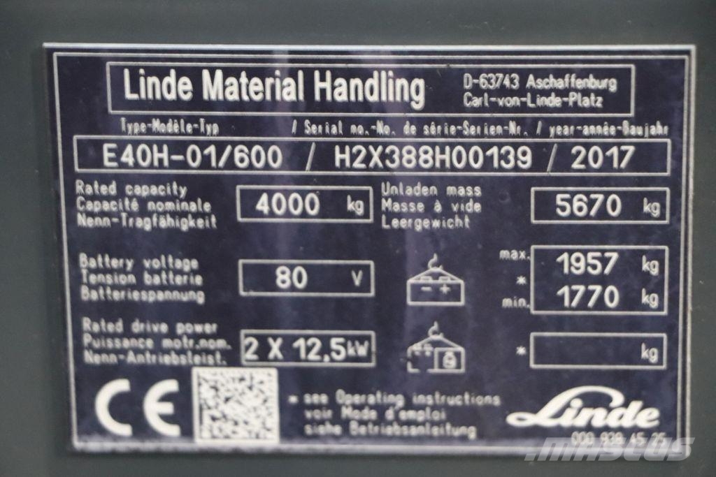 Linde E40H-01/600 バッテリーフォークリフト
