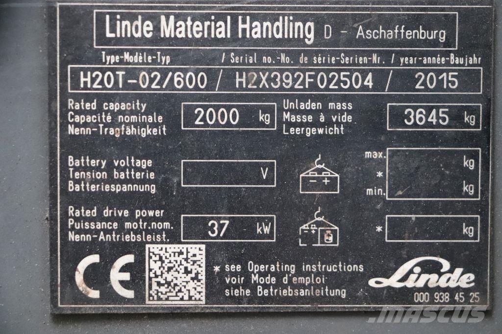 Linde H20T-02/600 LPG heftrucks