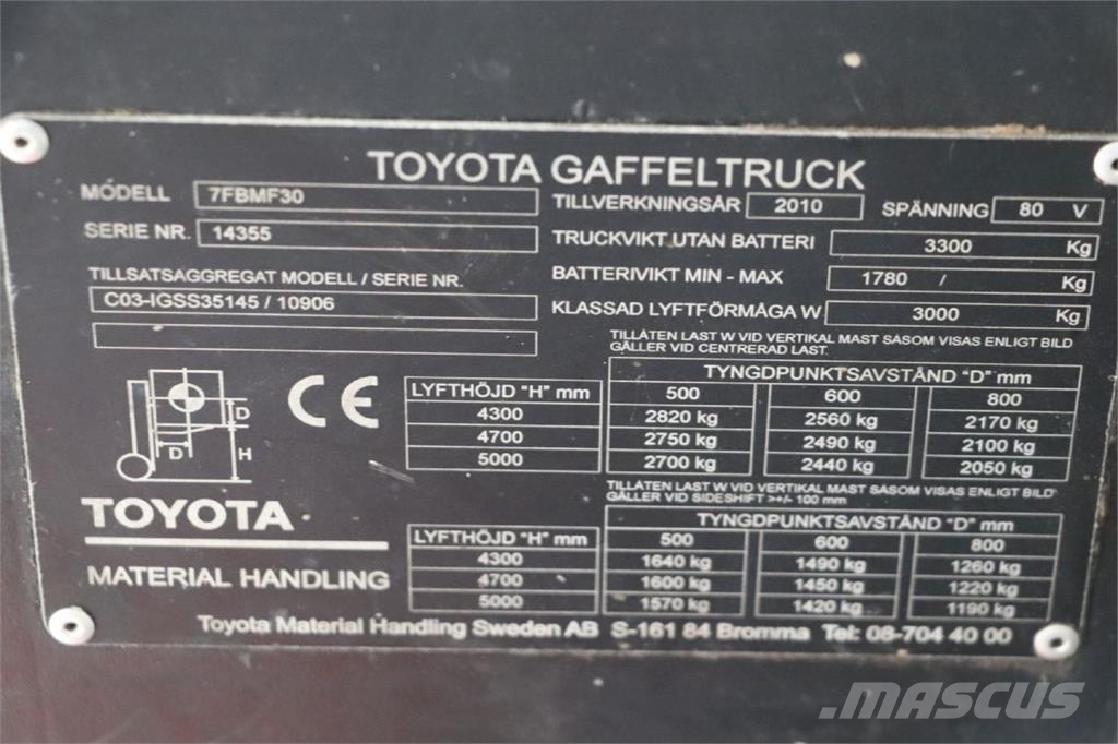 Toyota 7FBMF30 전동 지게차