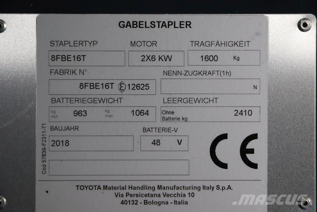 Toyota 8FBE16T Elektrische heftrucks
