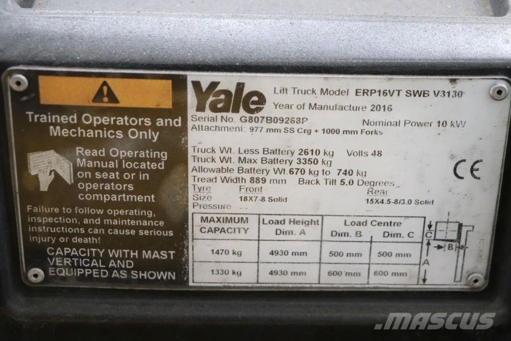 Yale ERP16VT شاحنات ذات رافعات شوكية تعمل بالكهرباء