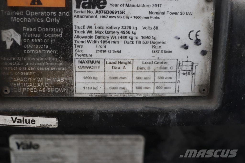 Yale ERP25VL شاحنات ذات رافعات شوكية تعمل بالكهرباء