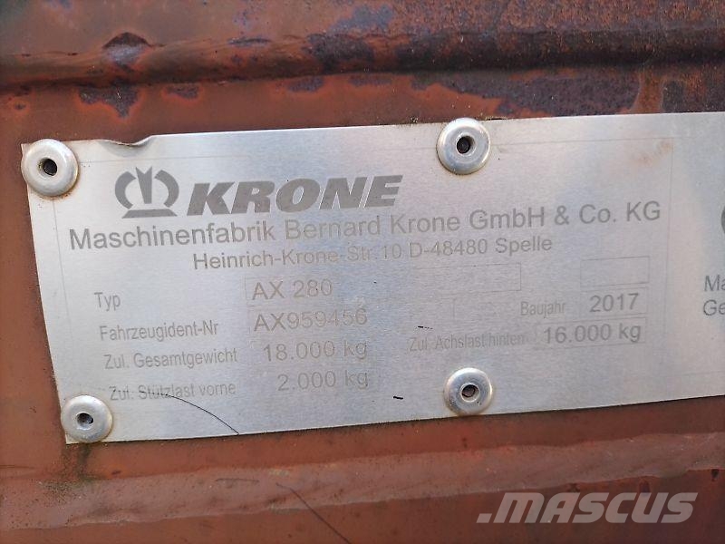 Krone Scheidewerk AX 280 BJ wenig Betriebsstunden Ρυμούλκα με διάταξη αυτοφόρτωσης
