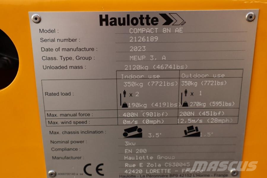 Haulotte Compact 8N Valid inspection, *Guarantee! 8m Workin Scissor lifts