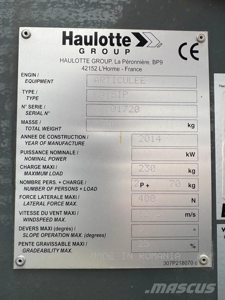 Haulotte HA15IP Hoogwerker Knikarmhoogwerker (2014) Iseliikuvad poomtõstukid