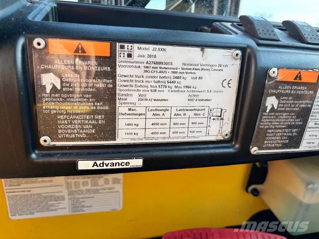 Hyster J2.5 XN 2500kg E- Heftruck Triplo Electric forklifts
