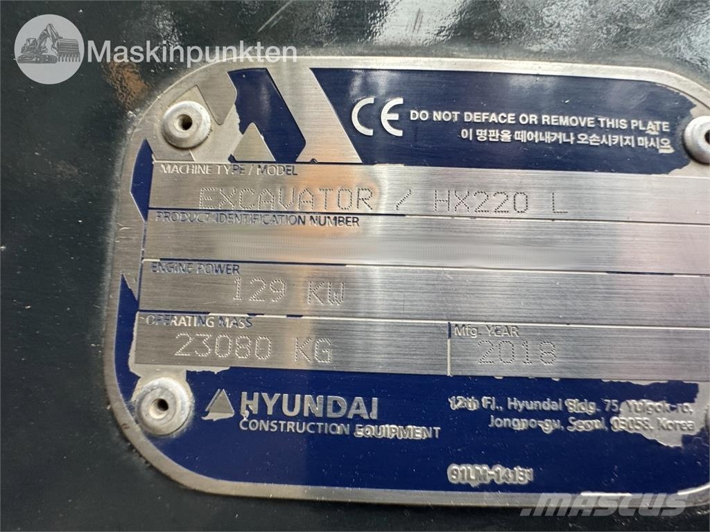 Hyundai HX220L Kāpurķēžu ekskavatori