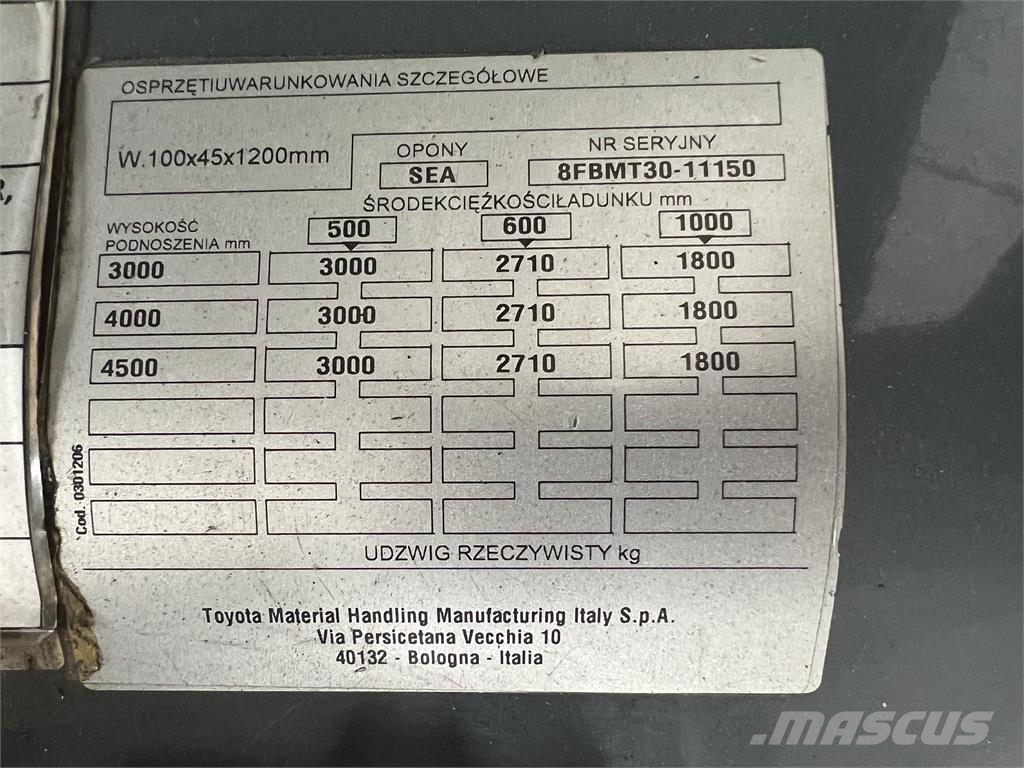 Toyota 8FBMT30 Ηλεκτρικά περονοφόρα ανυψωτικά κλαρκ