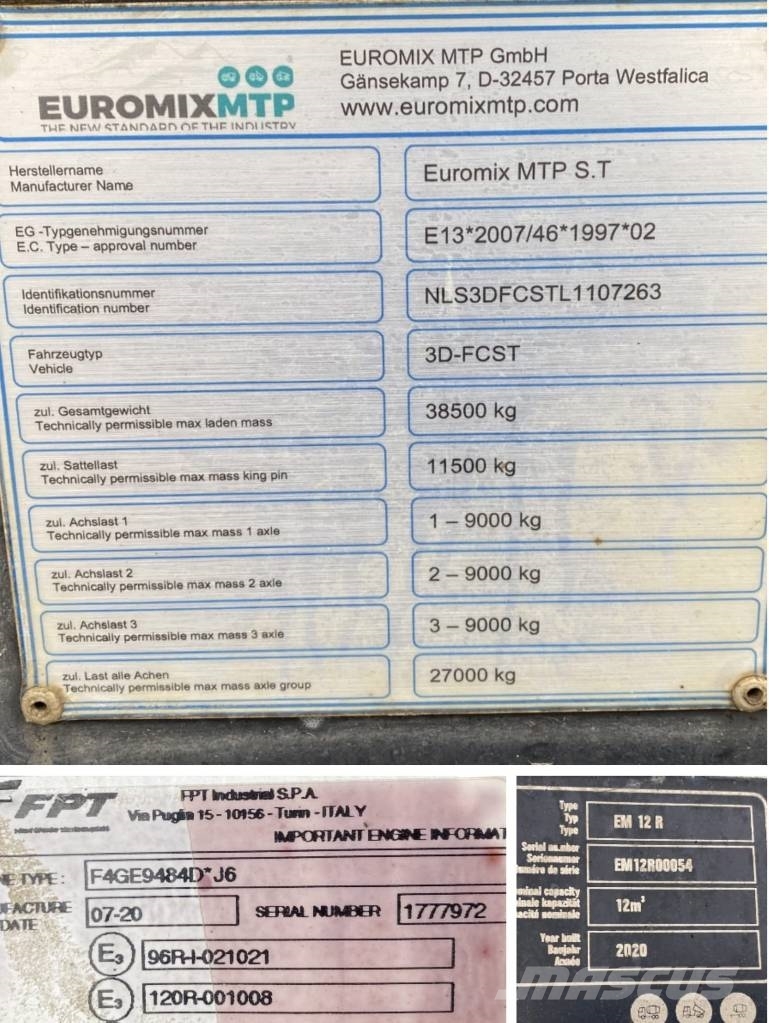 Euromix MTP Malaxeur a béton MTPS.T EM12RFPT Origine 3180hrs!! Outros Semi Reboques