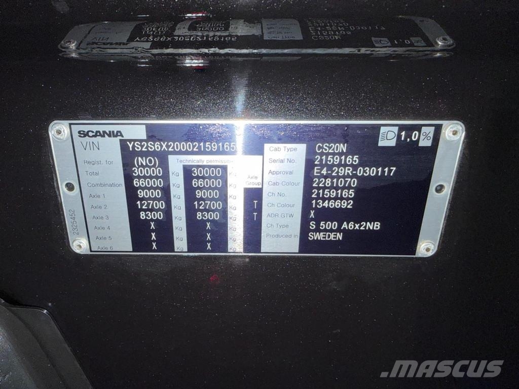 Scania S500 6X2 EURO6 HYDRAULICS + RETARDER + WB3350 Vilcēji