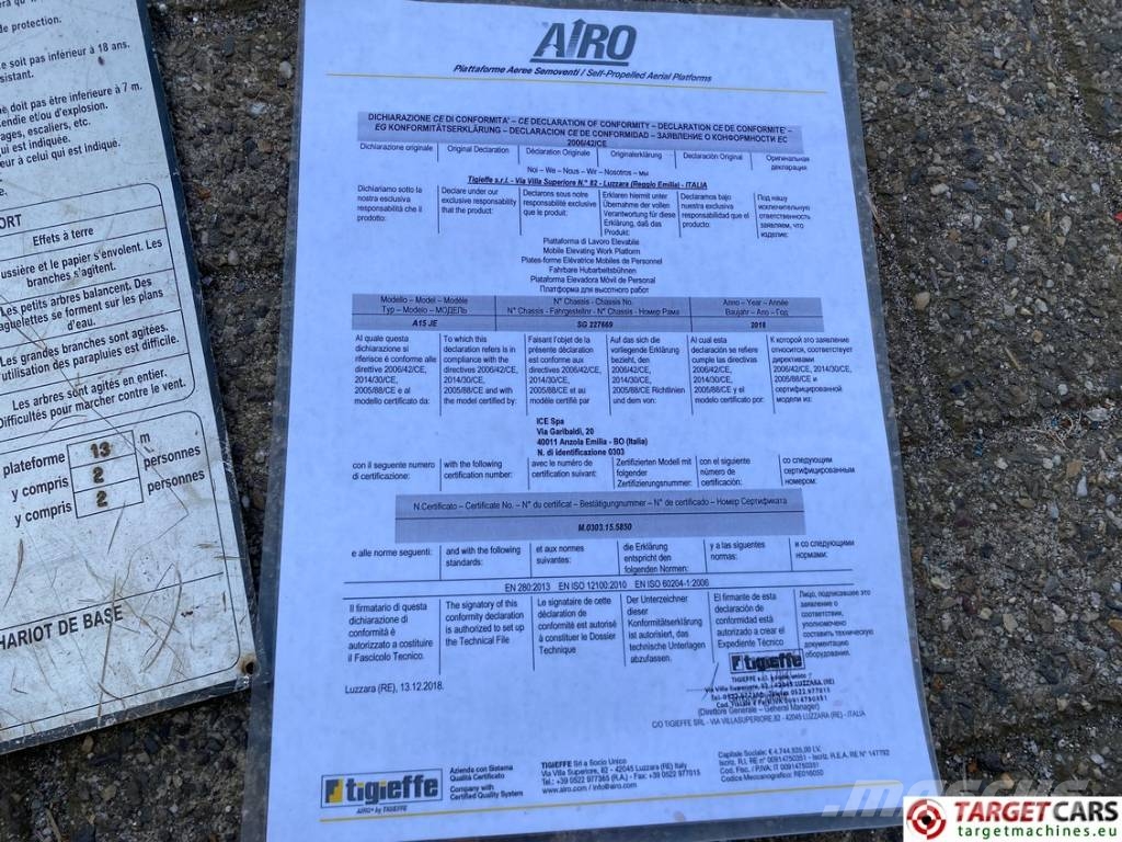 Airo A15JE Electric Articulated Boom Work Lift 1500cm Zelfrijdende knikarm hoogwerker