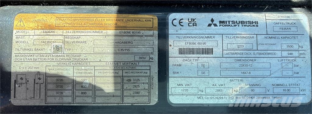 Mitsubishi FB35AN شاحنات ذات رافعات شوكية تعمل بالكهرباء