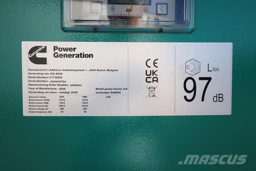 Cummins C170D5Q Declaration of Conformity, Diesel, 170kVA, ディーゼル発電機