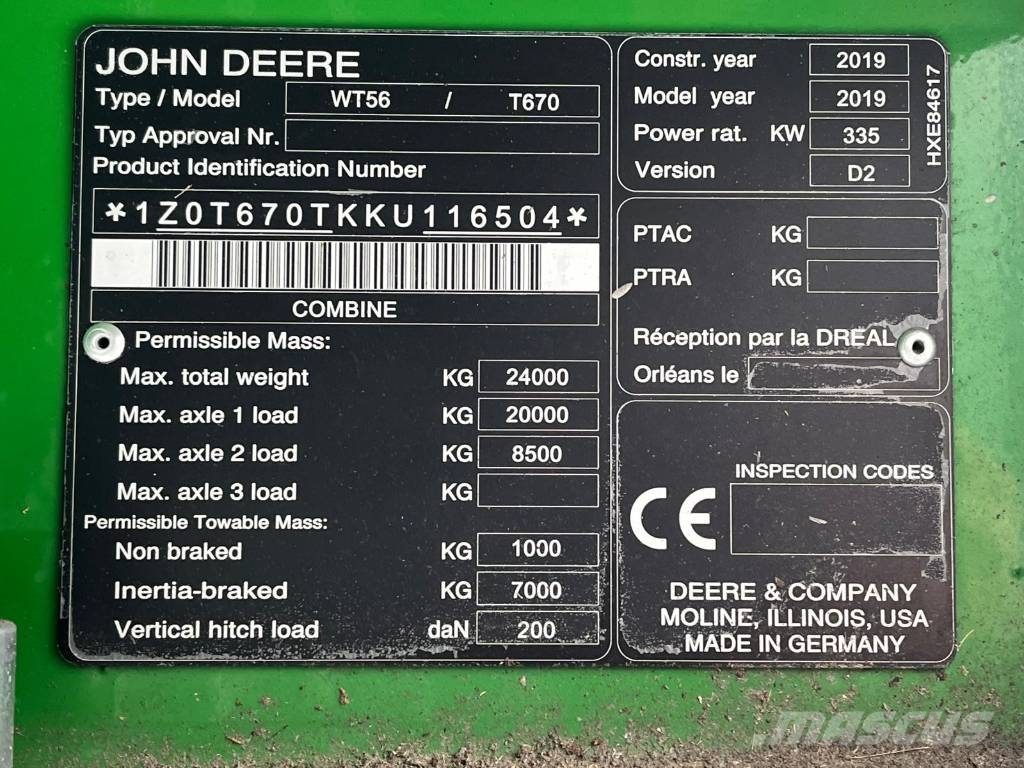 John Deere T 670 i Kombinované zberacie stroje