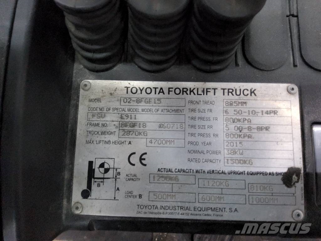 Toyota 1,5Ton heftruck H02-8FGF15 lpg 1.5t forklift Газовые погрузчики