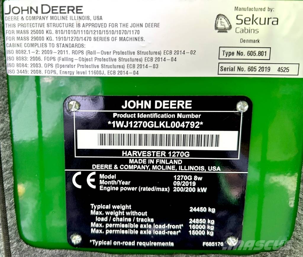 John Deere 1270G Forestry Harvester 8WD c/w 415 Head Harversteri