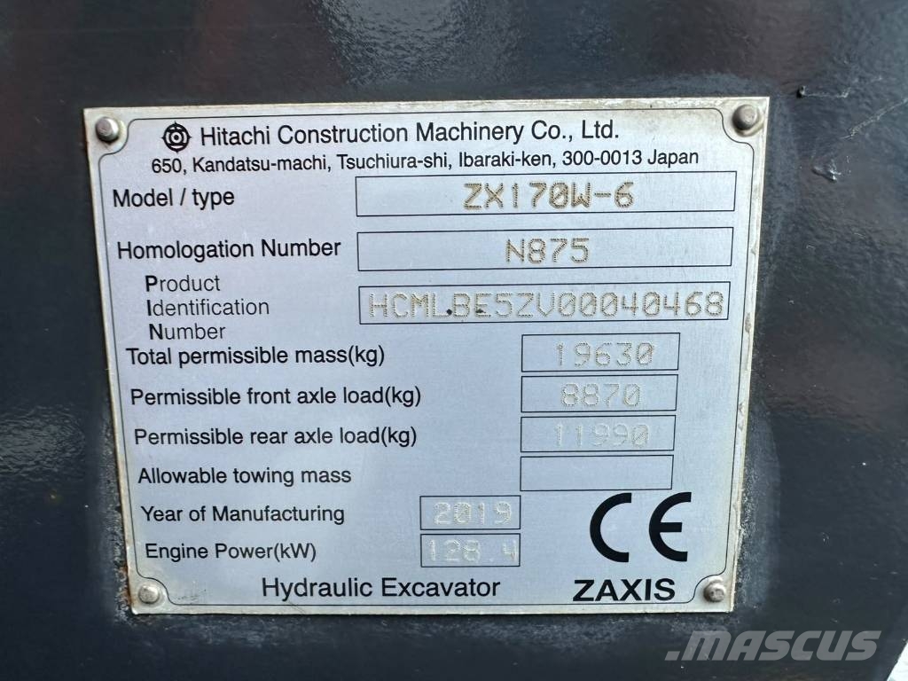 Hitachi ZX170W-6 Wielgraafmachines