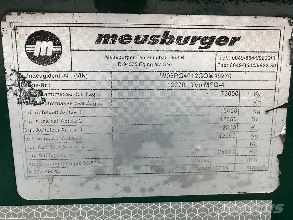 Meusburger 4 AXLE STEERING - DOUBLE EXTENDABLE UP TO 28 M - E نصف مقطورة مسطحة منخفضة