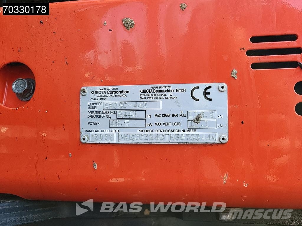 Kubota KX080 -4a2 A/C - 3 Buckets Minigraafmachines < 7t