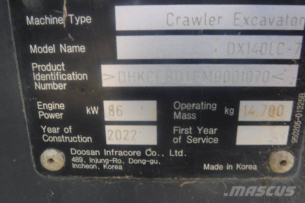 Doosan DX 140 LC-7 Crawler excavators