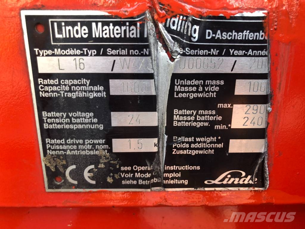 Linde L16 /372/ V-3220 OB Ručni paletariRučni paletni viličari