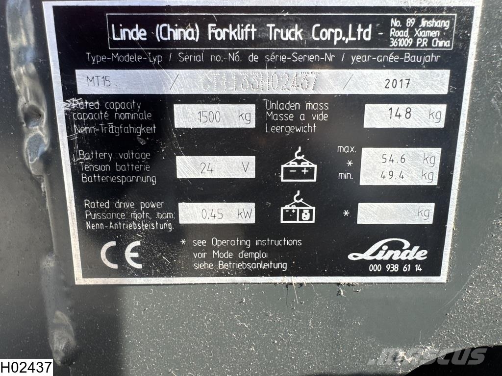 Linde MT 15 1500 kg, 0,45 kW, 2017 Штабелери