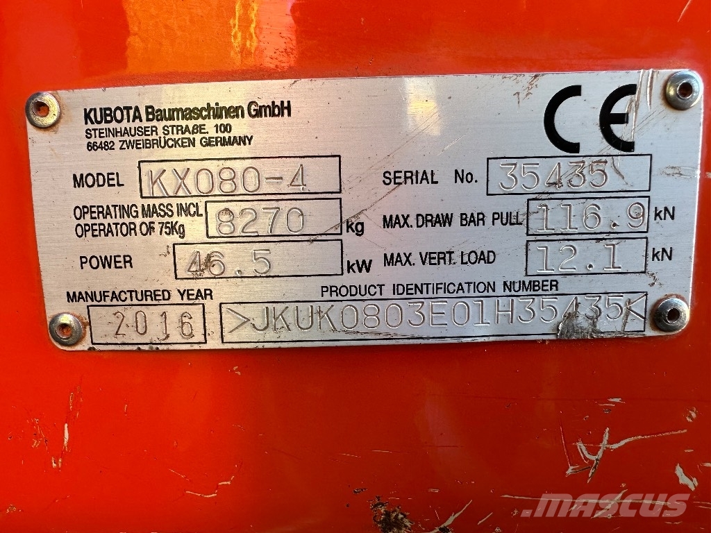 Kubota KX 080-4 حفارات صغيرة أقل من 7 طن (حفارات صغيرة)