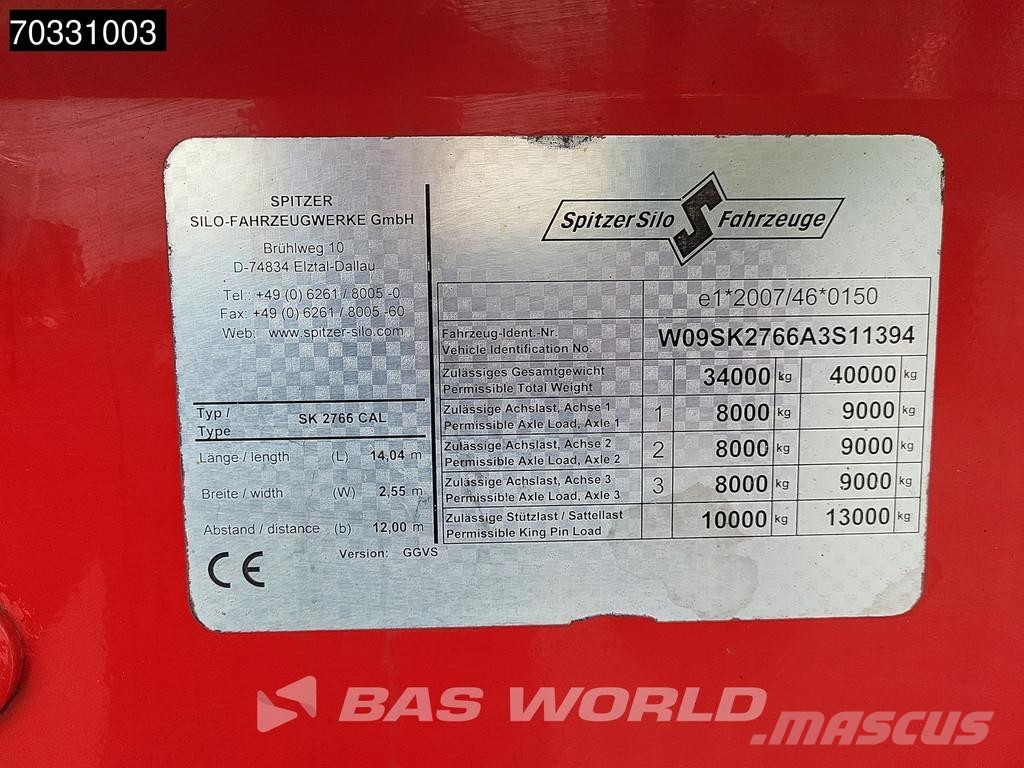 Spitzer SK2766 CAL 3 axles TÜV 02/27 ADR 66m3 Tankauflieger