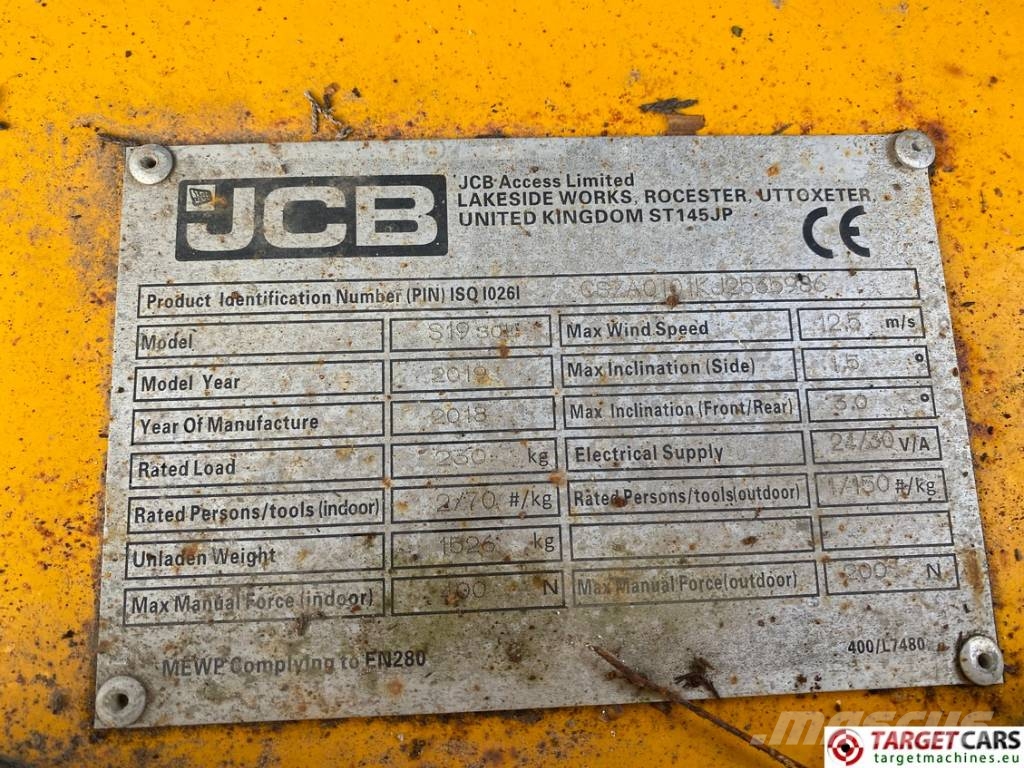 JCB S1930E Electric Scissor Work Lift 780cm Käärtõstukid