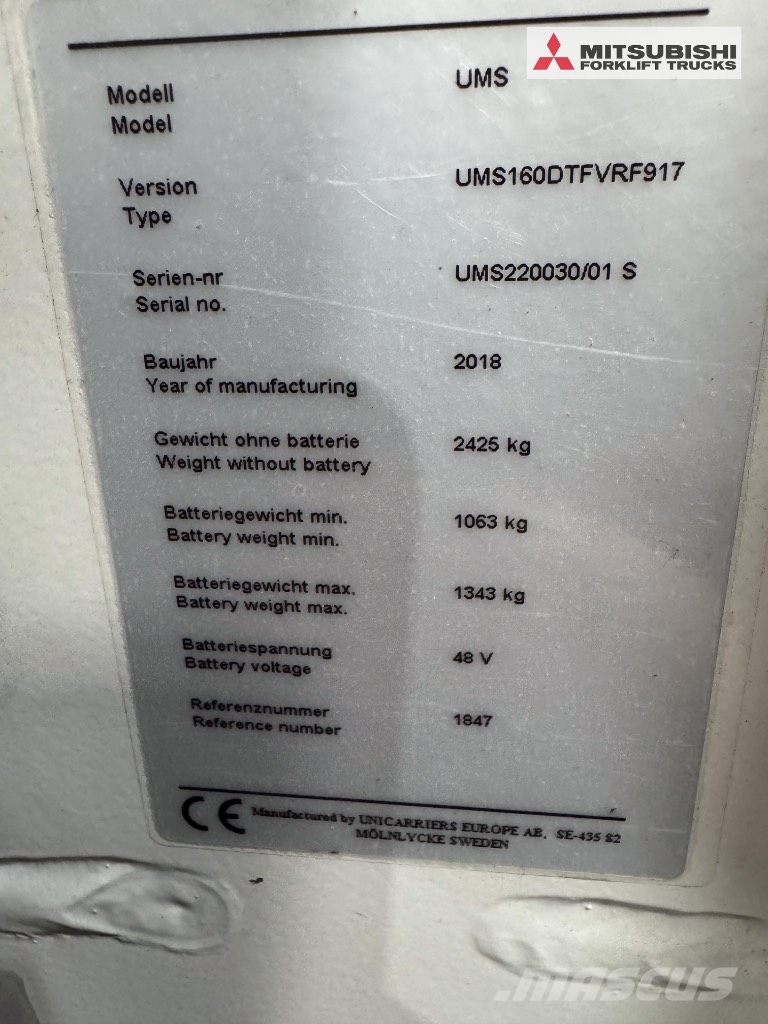 UniCarriers 160DTFVRF917UMS - 3086 Std. Reach truck