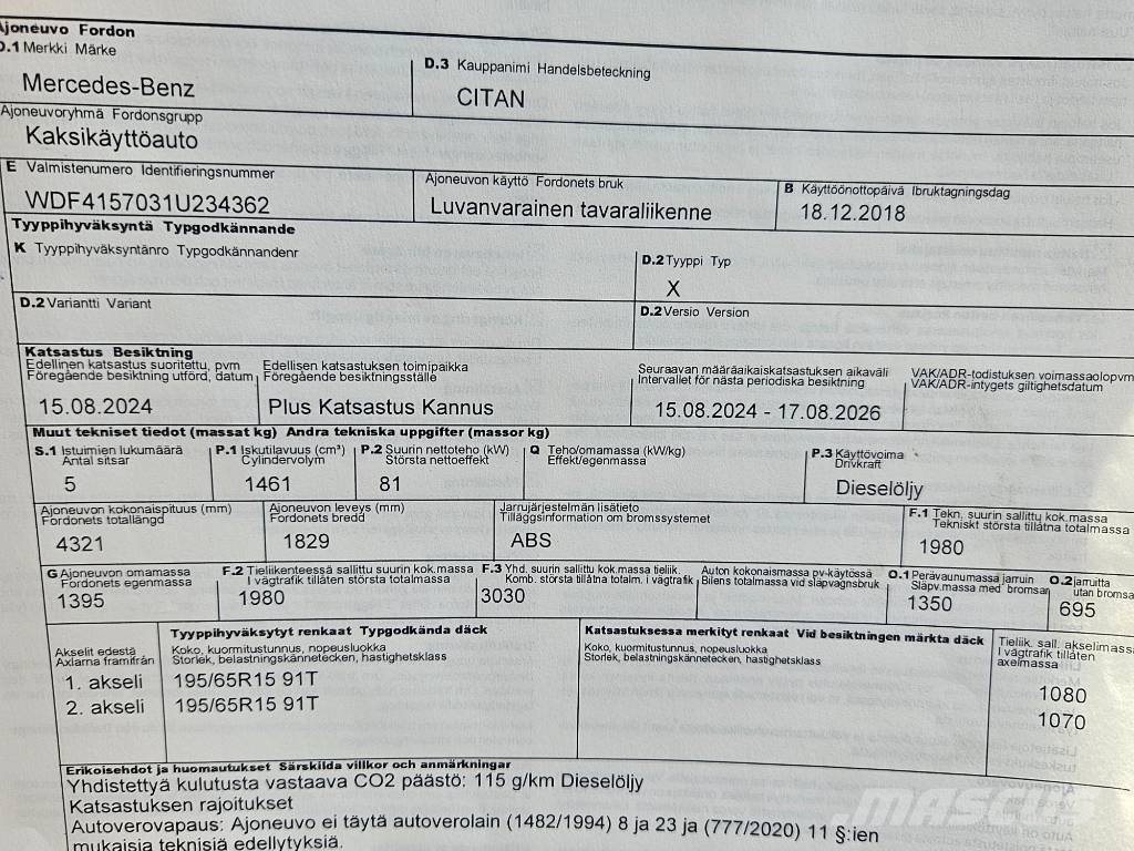 Mercedes-Benz Citan 2+3 kaksikäyttöauto شاحنة مقفلة