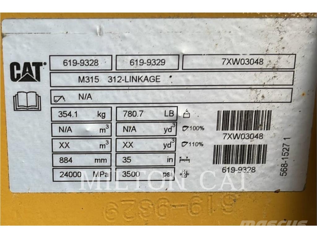 CAT M314/M315 TILTING PIN LOCK COUPLER Conectores rápidos