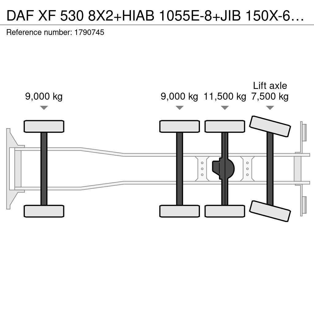 DAF XF 530 8X2+HIAB 1055E-8+JIB 150X-6 KRAAN/KRAN/CRAN Kranen voor alle terreinen