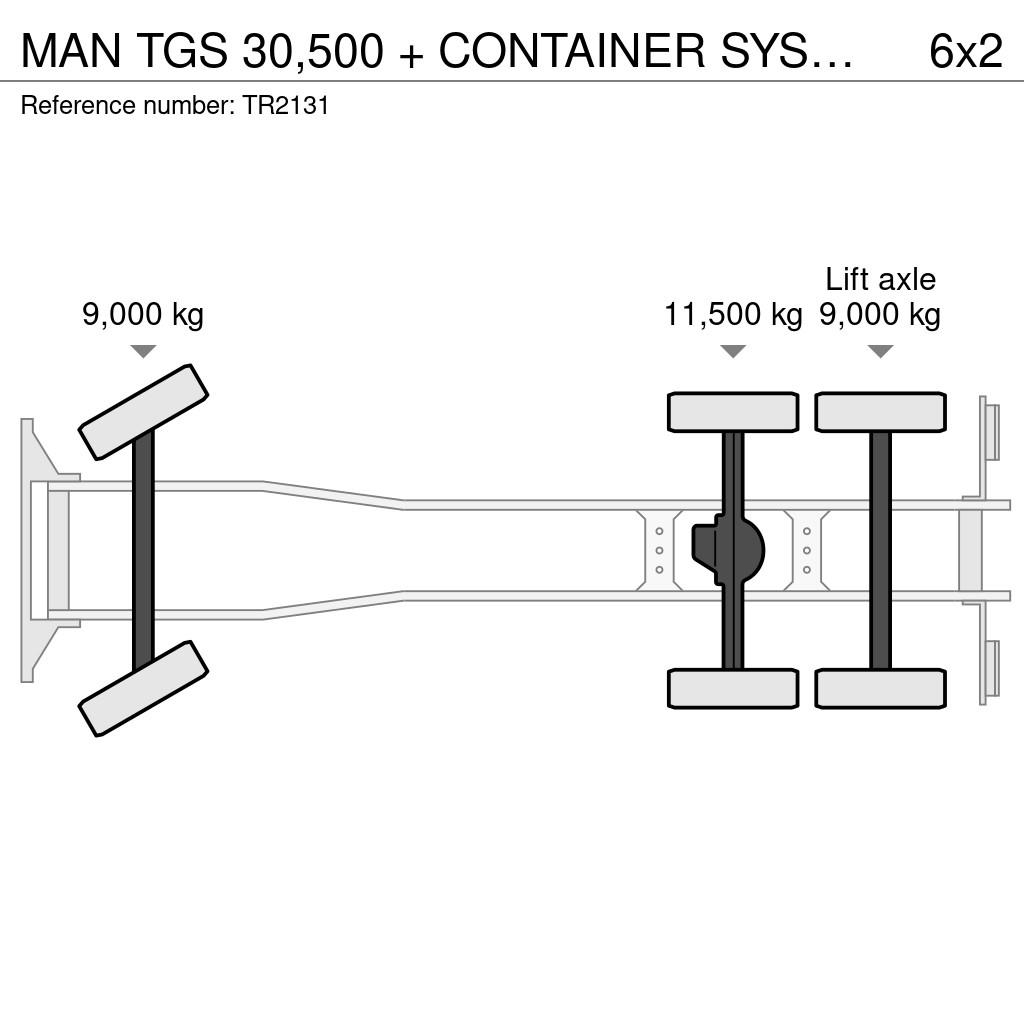 MAN TGS 30,500 + CONTAINER SYSTEM + 6X2 + STEERING / L Treileri ar āķi