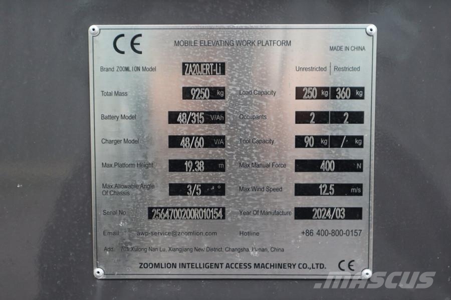 Zoomlion ZA20JERT-LI Fully Electric Lithium-Powered, 4x4 Ro Kuukulkijat