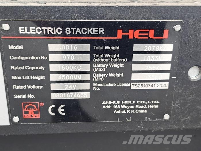 Heli CDD 16 | ELECTRIC | 1600 KG.| HEIGHT 4.50 MTR |4 P Narrow aisle trucks