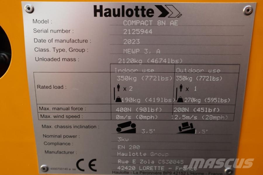 Haulotte Compact 8N Valid inspection, *Guarantee! 8m Workin Scissor lifts