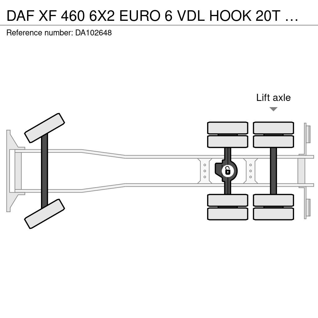 DAF XF 460 6X2 EURO 6 VDL HOOK 20T Rol kiper kamioni sa kukom za podizanje tereta